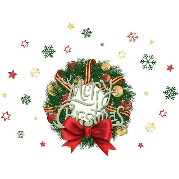 Merry Christmas Gift Wreath Wall Window Stickers Decals Home Room Shop Decors